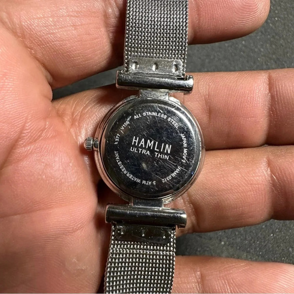 Hamlin Ultra Thin Ladies Quartz Watch Silver Tone Diamond Accent Dial Working - Picture 8 of 10